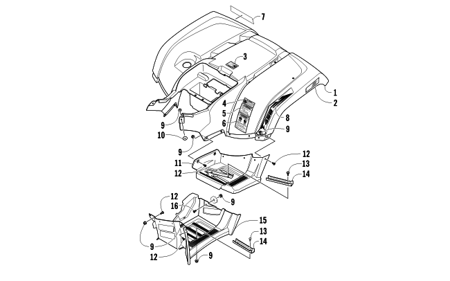Parts Diagram for Arctic Cat 2012 TRV 450 GT ATV REAR BODY PANEL AND FOOTWELL ASSEMBLIES