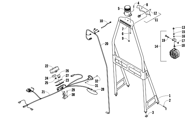 Parts Diagram for Arctic Cat 2013 BEARCAT Z1 XT GS SNOWMOBILE STROBE AND WORK LIGHT ASSEMBLY