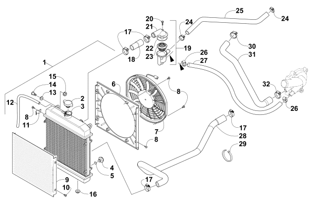 Parts Diagram for Arctic Cat 2014 500 XT ATV COOLING ASSEMBLY