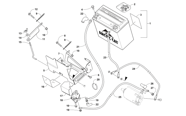 Parts Diagram for Arctic Cat 2014 BEARCAT Z1 XT GS SNOWMOBILE BATTERY AND TRAY ASSEMBLY