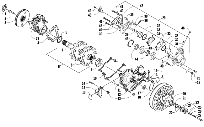 Parts Diagram for Arctic Cat 2013 TZ1 SNOWMOBILE DRIVE TRAIN SHAFT AND BRAKE ASSEMBLIES