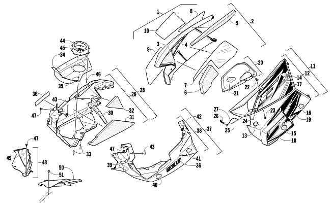 Parts Diagram for Arctic Cat 2012 F 1100 SNO PRO SNOWMOBILE SKID PLATE AND SIDE PANEL ASSEMBLY