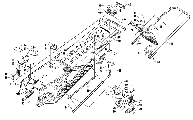Parts Diagram for Arctic Cat 2012 M 800 SNO PRO ANNIVERSARY 153 SNOWMOBILE TUNNEL, REAR BUMPER, AND SNOWFLAP ASSEMBLY