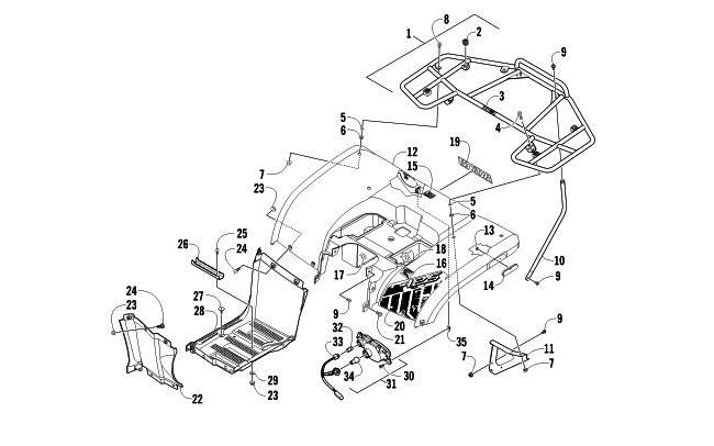 Parts Diagram for Arctic Cat 2012 425 CR ATV REAR BODY, RACK, AND TAILLIGHT ASSEMBLY
