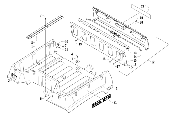 Parts Diagram for Arctic Cat 2017 TBX 700 EPS ATV CARGO BOX AND TAILGATE ASSEMBLY