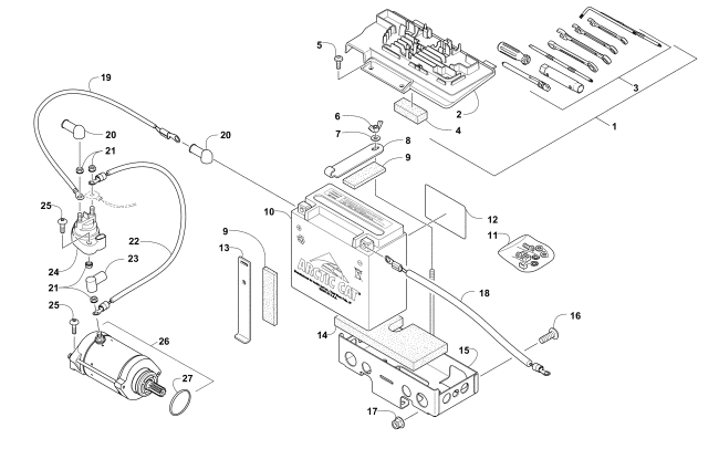 Parts Diagram for Arctic Cat 2012 TBX 700 GT ATV BATTERY AND STARTER ASSEMBLY