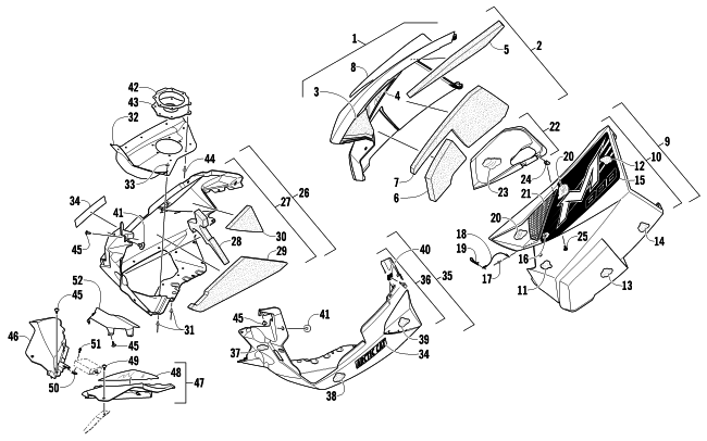 Parts Diagram for Arctic Cat 2012 M 800 153 SNOWMOBILE SKID PLATE AND SIDE PANEL ASSEMBLY