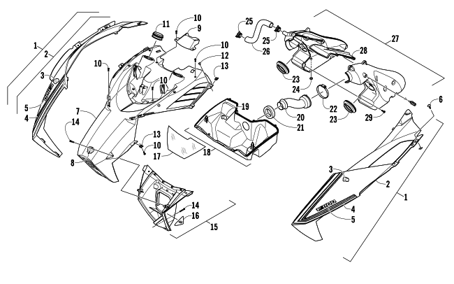 Parts Diagram for Arctic Cat 2012 F 1100 SNO PRO ANNIVERSARY SNOWMOBILE HOOD AND AIR INTAKE ASSEMBLY