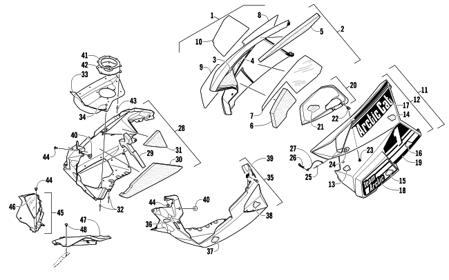 Parts Diagram for Arctic Cat 2012 F 1100 SNO PRO ANNIVERSARY SNOWMOBILE SKID PLATE AND SIDE PANEL ASSEMBLY