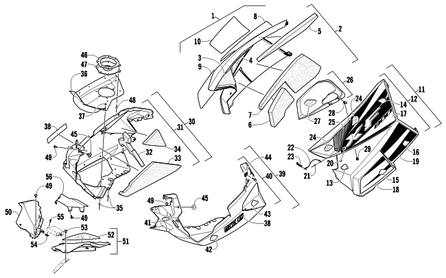 Parts Diagram for Arctic Cat 2012 XF 800 LXR SNOWMOBILE SKID PLATE AND SIDE PANEL ASSEMBLY