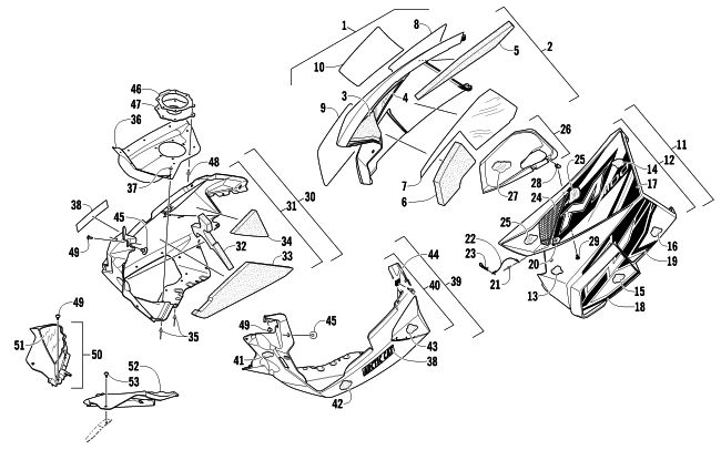 Parts Diagram for Arctic Cat 2012 M 1100 SNO PRO 153 SNOWMOBILE SKID PLATE AND SIDE PANEL ASSEMBLY