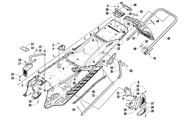 Parts Diagram for Arctic Cat 2012 XF 800 SNO PRO ANNIVERSARY SNOWMOBILE TUNNEL, REAR BUMPER, AND SNOWFLAP ASSEMBLY