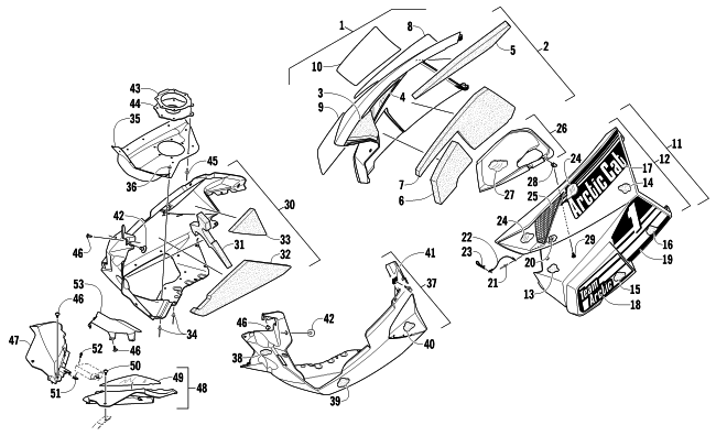 Parts Diagram for Arctic Cat 2012 XF 800 SNO PRO ANNIVERSARY SNOWMOBILE SKID PLATE AND SIDE PANEL ASSEMBLY