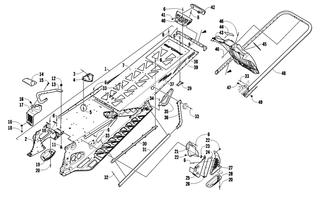 Parts Diagram for Arctic Cat 2012 M 1100 SNO PRO ANNIVERSARY 153 SNOWMOBILE TUNNEL, REAR BUMPER, AND SNOWFLAP ASSEMBLY