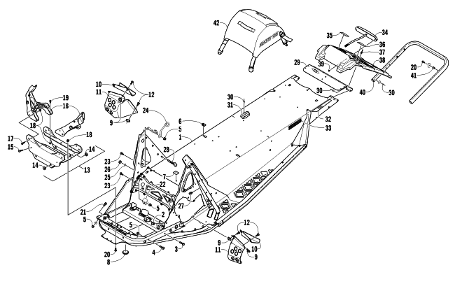 Parts Diagram for Arctic Cat 2012 F5 LXR SNOWMOBILE CHASSIS, REAR BUMPER, AND SNOWFLAP ASSEMBLY