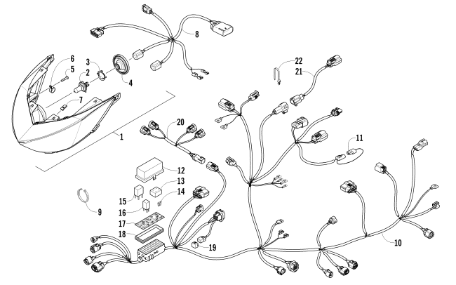Parts Diagram for Arctic Cat 2012 F 1100 TURBO LXR SNOWMOBILE HEADLIGHT AND WIRING ASSEMBLIES