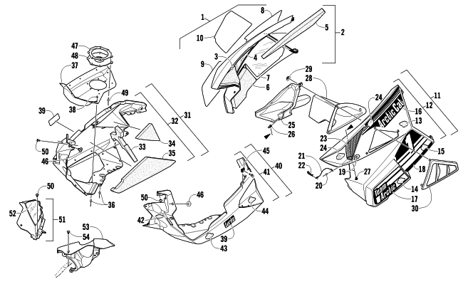 Parts Diagram for Arctic Cat 2012 M 1100 TURBO SNO PRO ANNIVERSARY SNOWMOBILE SKID PLATE AND SIDE PANEL ASSEMBLY