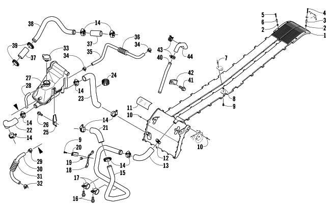 Parts Diagram for Arctic Cat 2012 XF 1100 TURBO LXR SNOWMOBILE COOLING ASSEMBLY