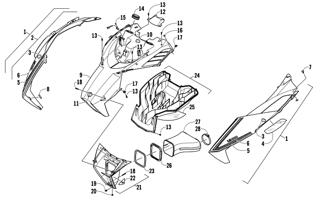 Parts Diagram for Arctic Cat 2012 F 800 SNO PRO ANNIVERSARY SNOWMOBILE HOOD AND AIR INTAKE ASSEMBLY