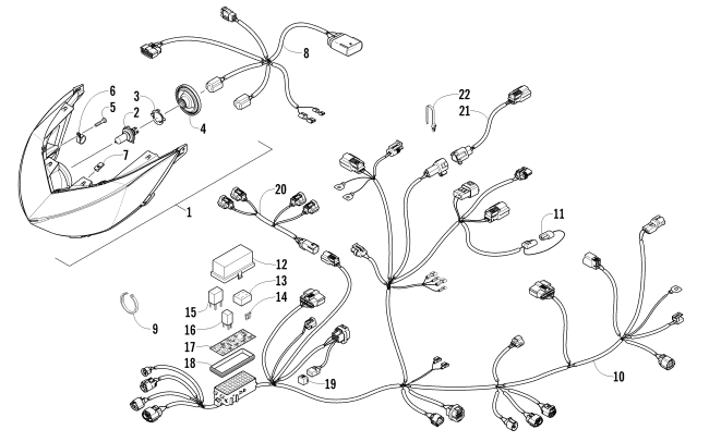 Parts Diagram for Arctic Cat 2012 M 1100 TURBO 153 SNOWMOBILE HEADLIGHT AND WIRING ASSEMBLIES