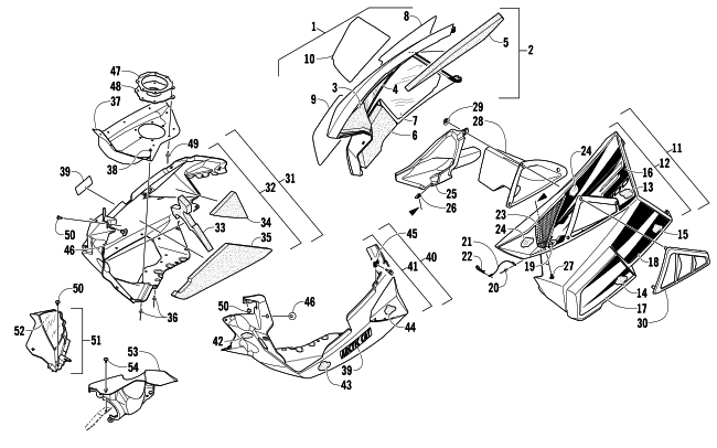 Parts Diagram for Arctic Cat 2012 XF 1100 TURBO LXR SNOWMOBILE SKID PLATE AND SIDE PANEL ASSEMBLY