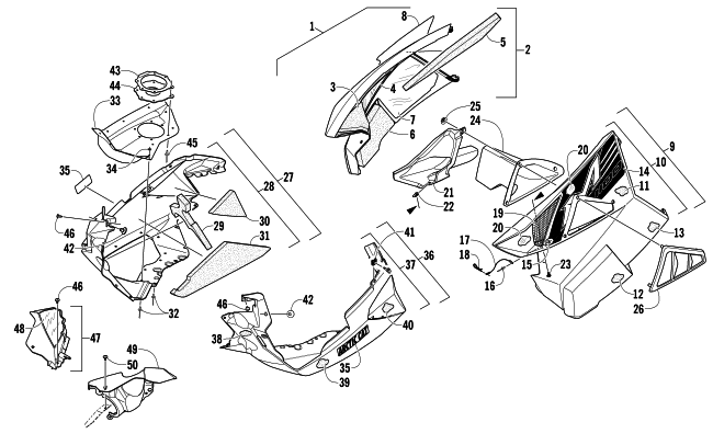 Parts Diagram for Arctic Cat 2012 M 1100 TURBO 153 SNOWMOBILE SKID PLATE AND SIDE PANEL ASSEMBLY