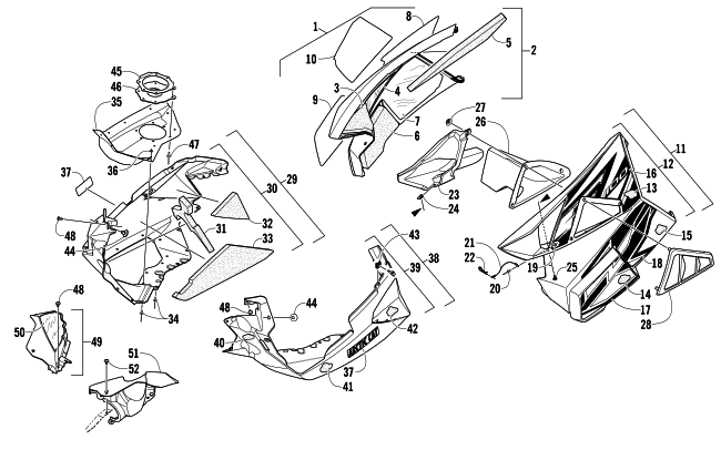 Parts Diagram for Arctic Cat 2012 F 1100 TURBO SNO PRO SNOWMOBILE SKID PLATE AND SIDE PANEL ASSEMBLY