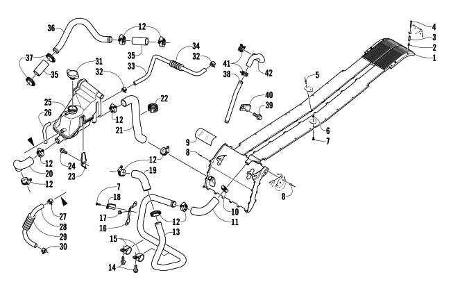 Parts Diagram for Arctic Cat 2012 F 1100 TURBO SNO PRO SNOWMOBILE COOLING ASSEMBLY