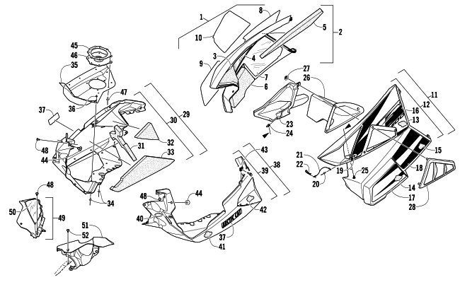 Parts Diagram for Arctic Cat 2012 F 1100 TURBO LXR SNOWMOBILE SKID PLATE AND SIDE PANEL ASSEMBLY