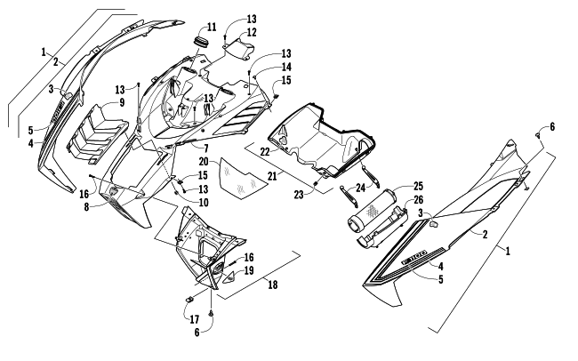 Parts Diagram for Arctic Cat 2012 F 1100 TURBO SNO PRO ANNIVERSARY SNOWMOBILE HOOD AND AIR INTAKE ASSEMBLY