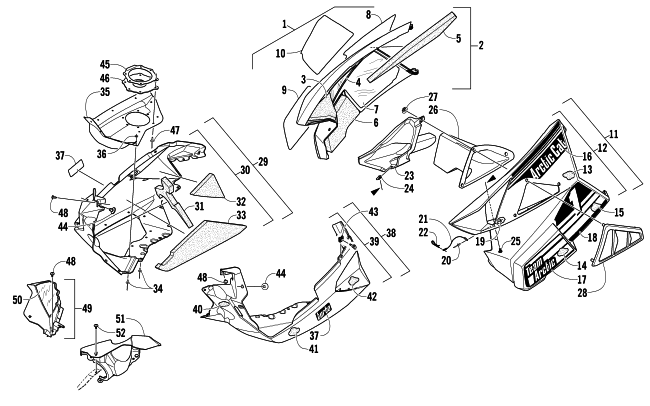Parts Diagram for Arctic Cat 2012 F 1100 TURBO SNO PRO ANNIVERSARY SNOWMOBILE SKID PLATE AND SIDE PANEL ASSEMBLY
