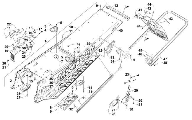 Parts Diagram for Arctic Cat 2012 SNO PRO 600 CROSS COUNTRY SNOWMOBILE TUNNEL, REAR BUMPER, AND SNOWFLAP ASSEMBLY