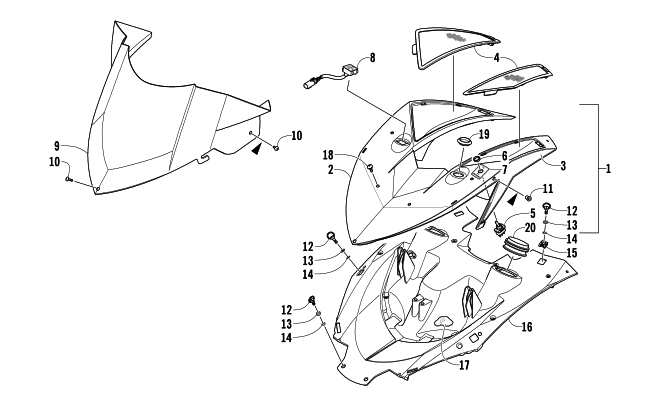 Parts Diagram for Arctic Cat 2012 SNO PRO 600 SNOWMOBILE POD AND WINDSHIELD ASSEMBLY