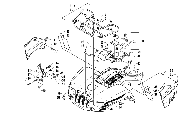 Parts Diagram for Arctic Cat 2012 450 GT ATV FRONT RACK, BODY PANEL, AND HEADLIGHT ASSEMBLIES