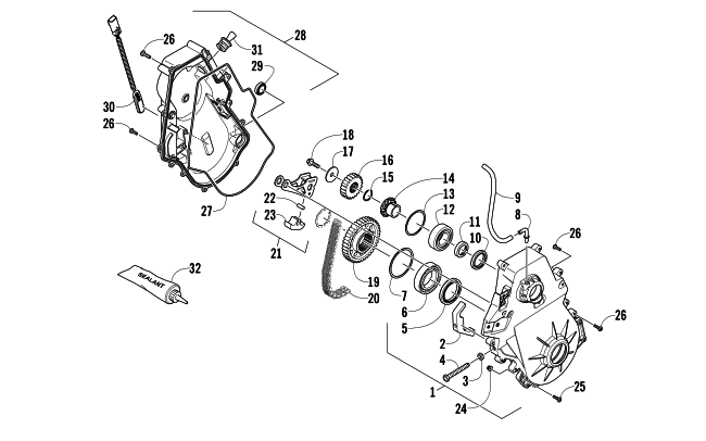 Parts Diagram for Arctic Cat 2012 SNO PRO 600 CROSS COUNTRY SNOWMOBILE CHAIN CASE ASSEMBLY