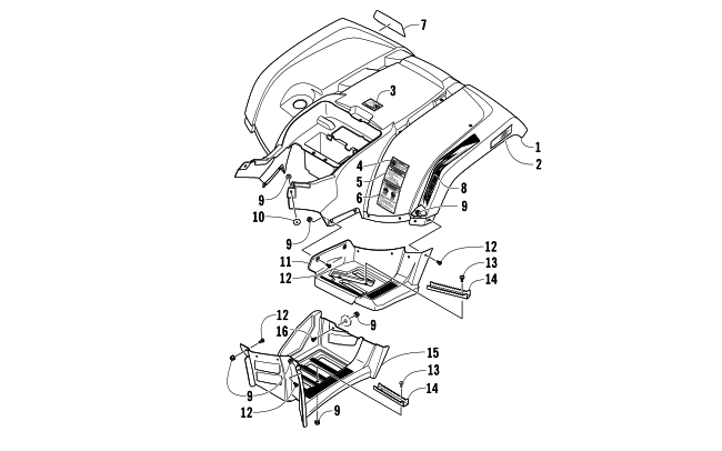 Parts Diagram for Arctic Cat 2012 TRV 400 ATV REAR BODY PANEL AND FOOTWELL ASSEMBLIES