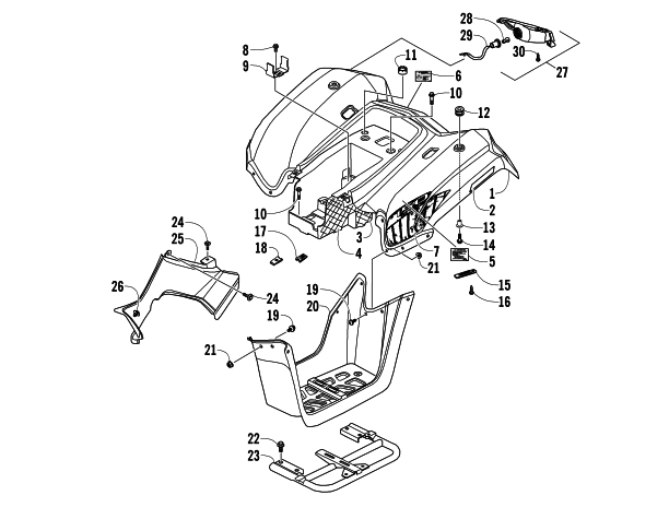Parts Diagram for Arctic Cat 2012 150 UTILITY ATV REAR BODY PANEL AND TAILLIGHT ASSEMBLIES