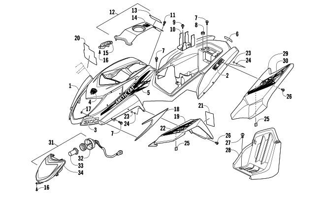 Parts Diagram for Arctic Cat 2012 300 DVX ATV BODY PANEL AND HEADLIGHT ASSEMBLY