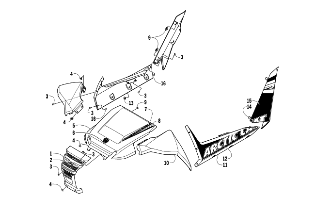 Parts Diagram for Arctic Cat 2012 WILDCAT 1000 GT ATV FRONT AND SIDE PANEL ASSEMBLIES