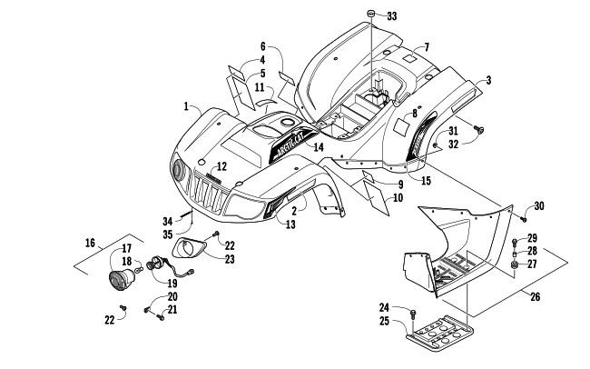 Parts Diagram for Arctic Cat 2012 90 2X4 UTILITY ATV BODY PANEL AND HEADLIGHT ASSEMBLY