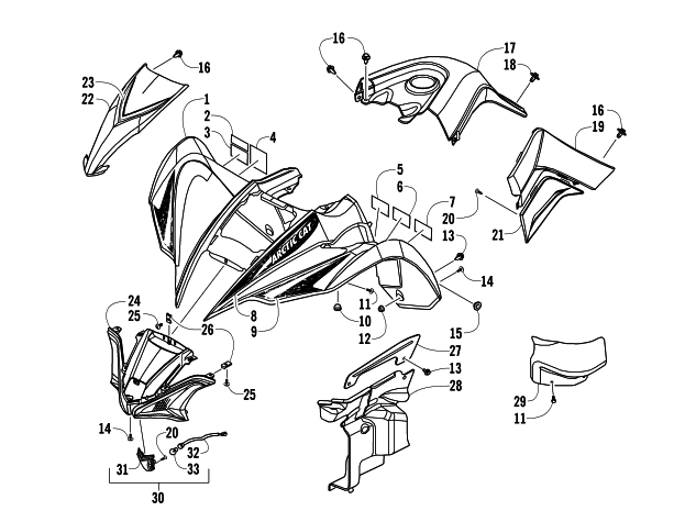 Parts Diagram for Arctic Cat 2012 XC 450 EFI ATV FRONT BODY ASSEMBLY
