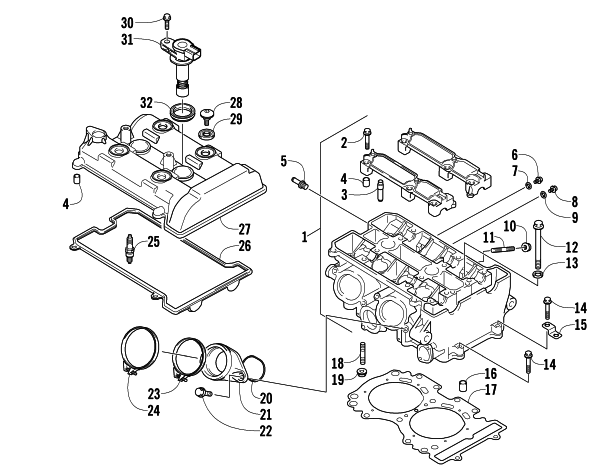 Parts Diagram for Arctic Cat 2013 XF 1100 CROSS-TOUR SNOWMOBILE CYLINDER HEAD AND INTAKE FLANGE ASSEMBLY