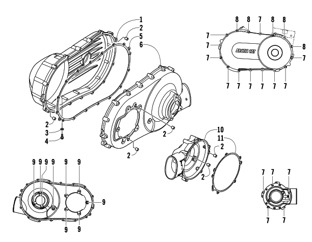 Parts Diagram for Arctic Cat 2012 WILDCAT 1000 GT ATV CLUTCH SIDE ENGINE COVERS