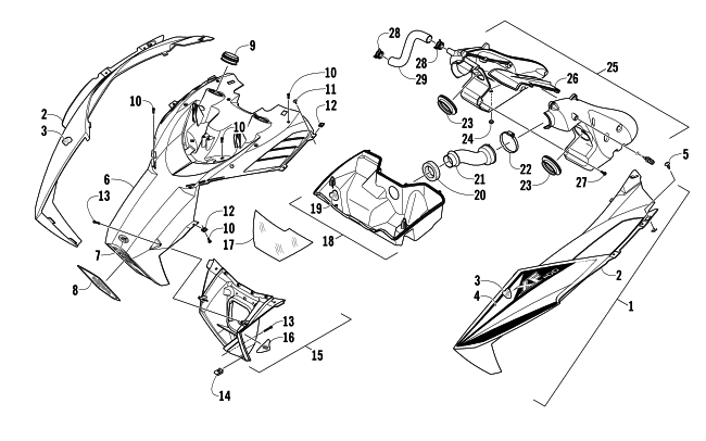 Parts Diagram for Arctic Cat 2013 XF 1100 LXR SNOWMOBILE HOOD AND AIR INTAKE ASSEMBLY