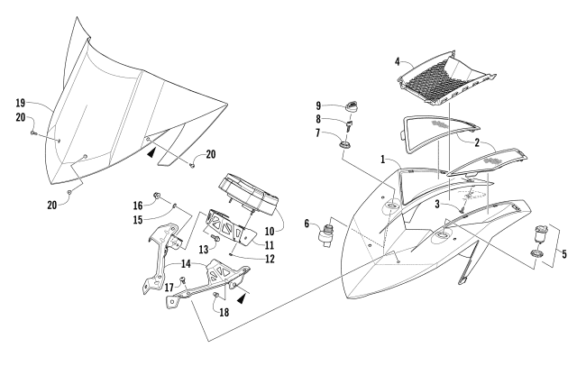 Parts Diagram for Arctic Cat 2013 XF 1100 TURBO LXR SNOWMOBILE WINDSHIELD AND INSTRUMENTS ASSEMBLIES
