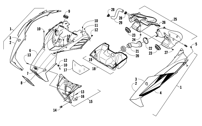 Parts Diagram for Arctic Cat 2013 F 1100 LXR SNOWMOBILE HOOD AND AIR INTAKE ASSEMBLY