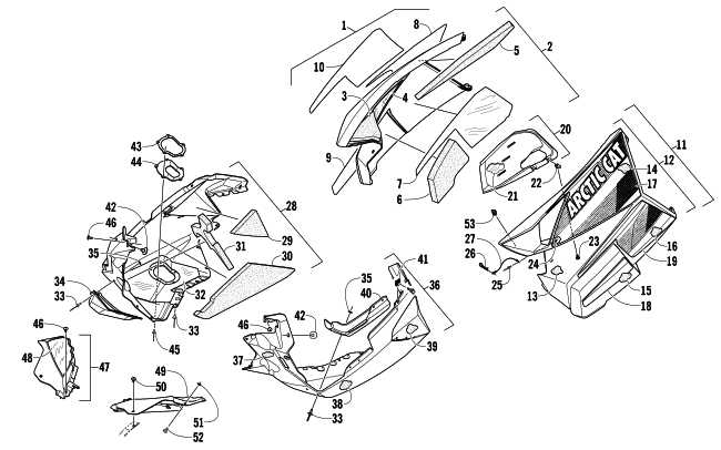 Parts Diagram for Arctic Cat 2013 F 1100 LXR SNOWMOBILE SKID PLATE AND SIDE PANEL ASSEMBLY