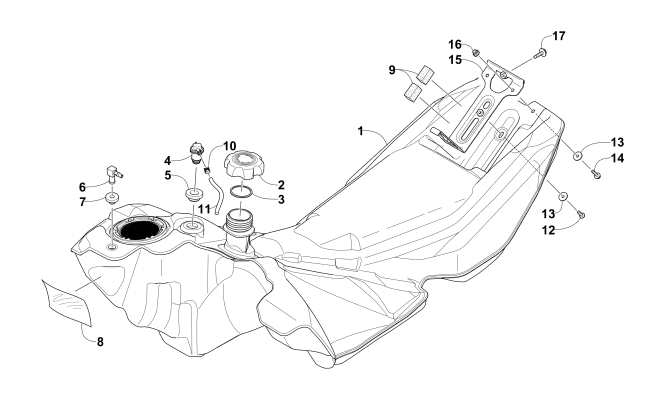 Parts Diagram for Arctic Cat 2015 M 9000 HCR 162 SNOWMOBILE GAS TANK ASSEMBLY