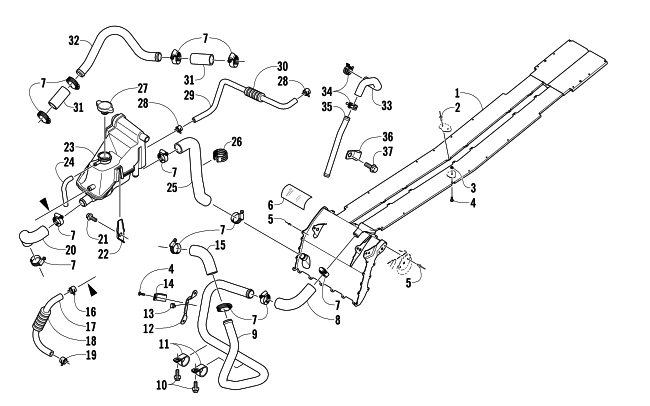 Parts Diagram for Arctic Cat 2013 M 1100 TURBO SNO PRO 162 SNOWMOBILE COOLING ASSEMBLY
