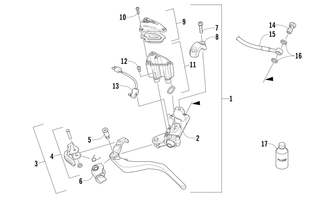 Parts Diagram for Arctic Cat 2018 ZR 8000 SNO PRO ES 137 EARLY BUILD SNOWMOBILE HYDRAULIC BRAKE CONTROL ASSEMBLY